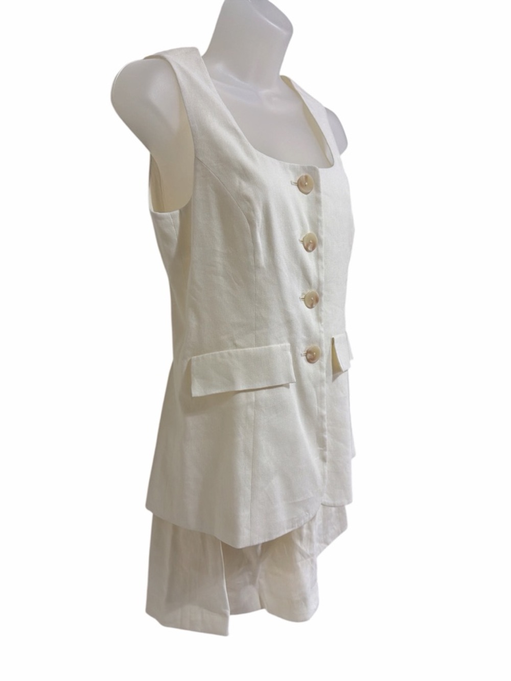NWT Antonio Melani Rhea Ivory Linen Top Mini Skirt Set Size 2 Attached Faux 2pc - Picture 4 of 9